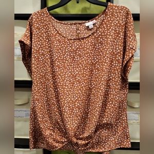 Womens SO Floral Shortsleeve Blouse Twist Front Lightweight Size Large